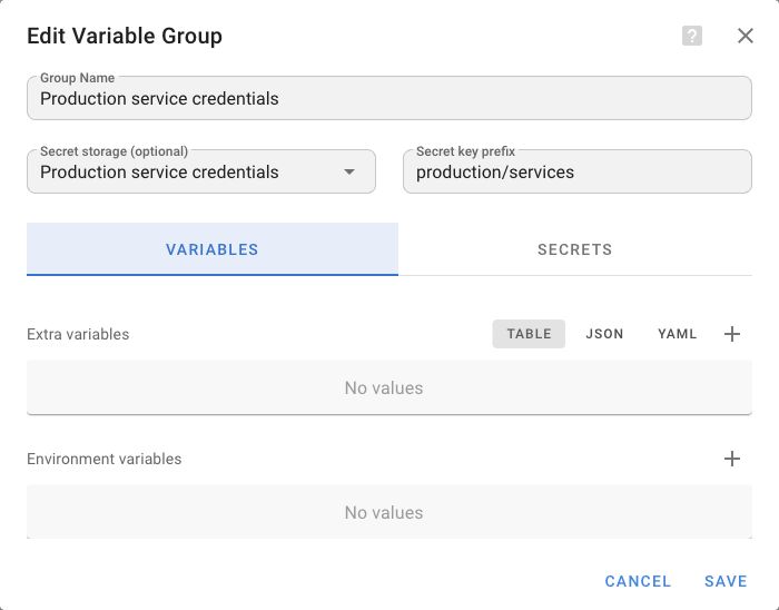 A Variable Group using HashiCorp Vault secret storage in Semaphore UI.
